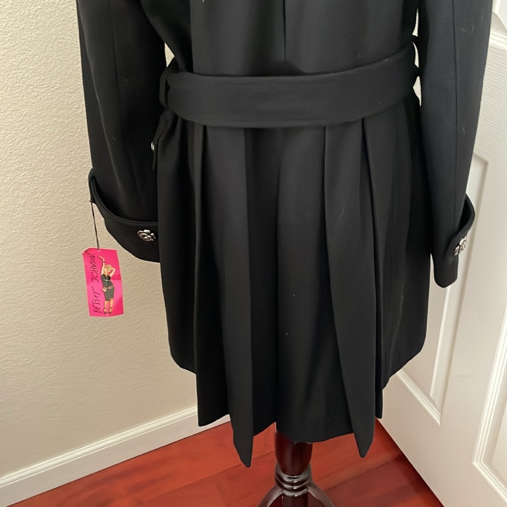 NEW BETSEY JOHNSON Belted Botton Black WOOL Coat - Picture 10 of 16